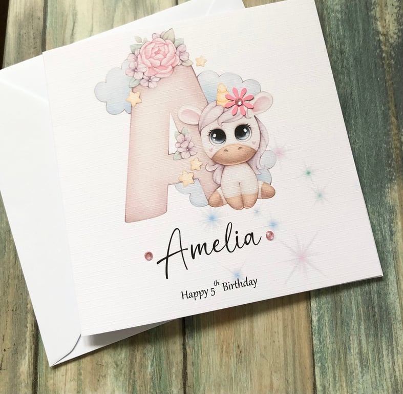 Unicorn Personalised Birthday Card for Daughter, Granddaughter, Goddaughter etc