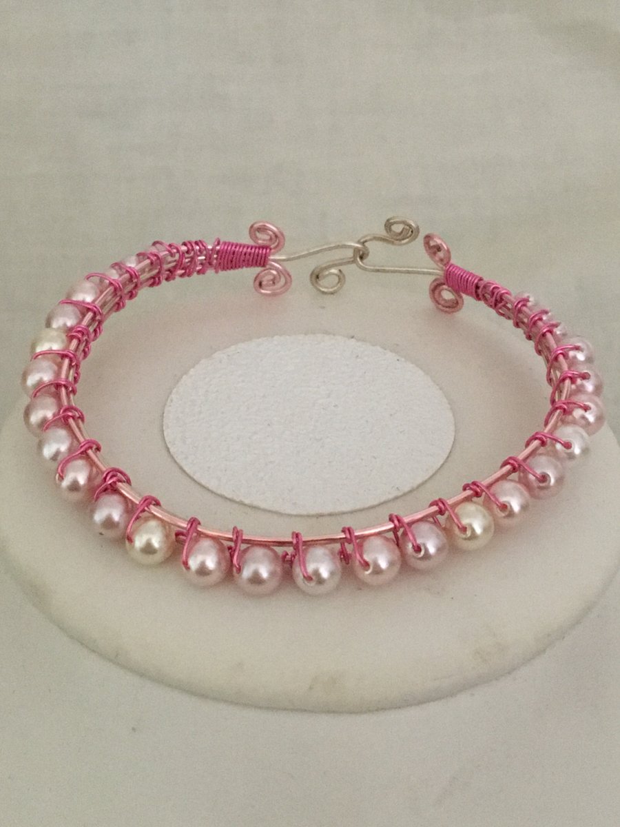Pretty in Pink Wireworked Bangle - Large - Folksy
