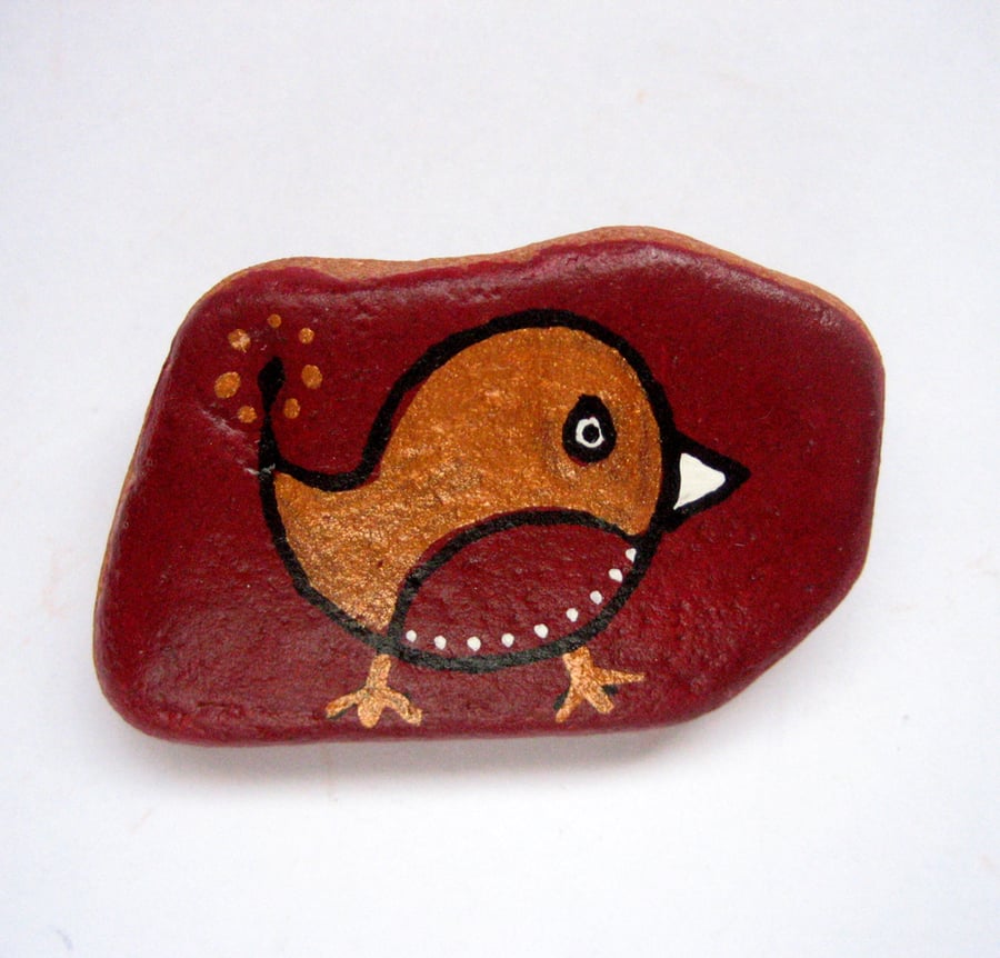 Robin brooch, badge made from beach pottery