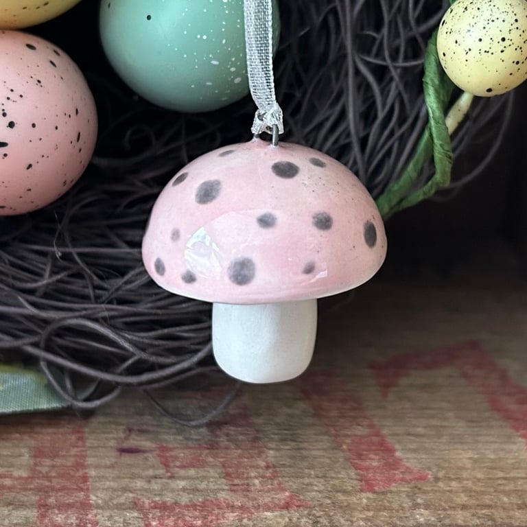Ceramic tiny Easter egg toadstool pink
