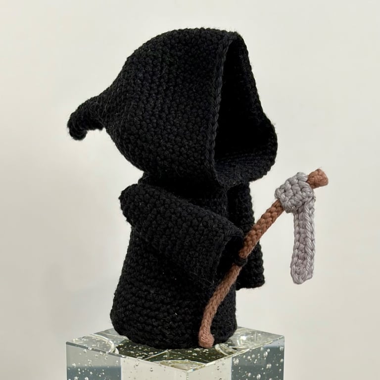 Hand crocheted mini Grim Reaper