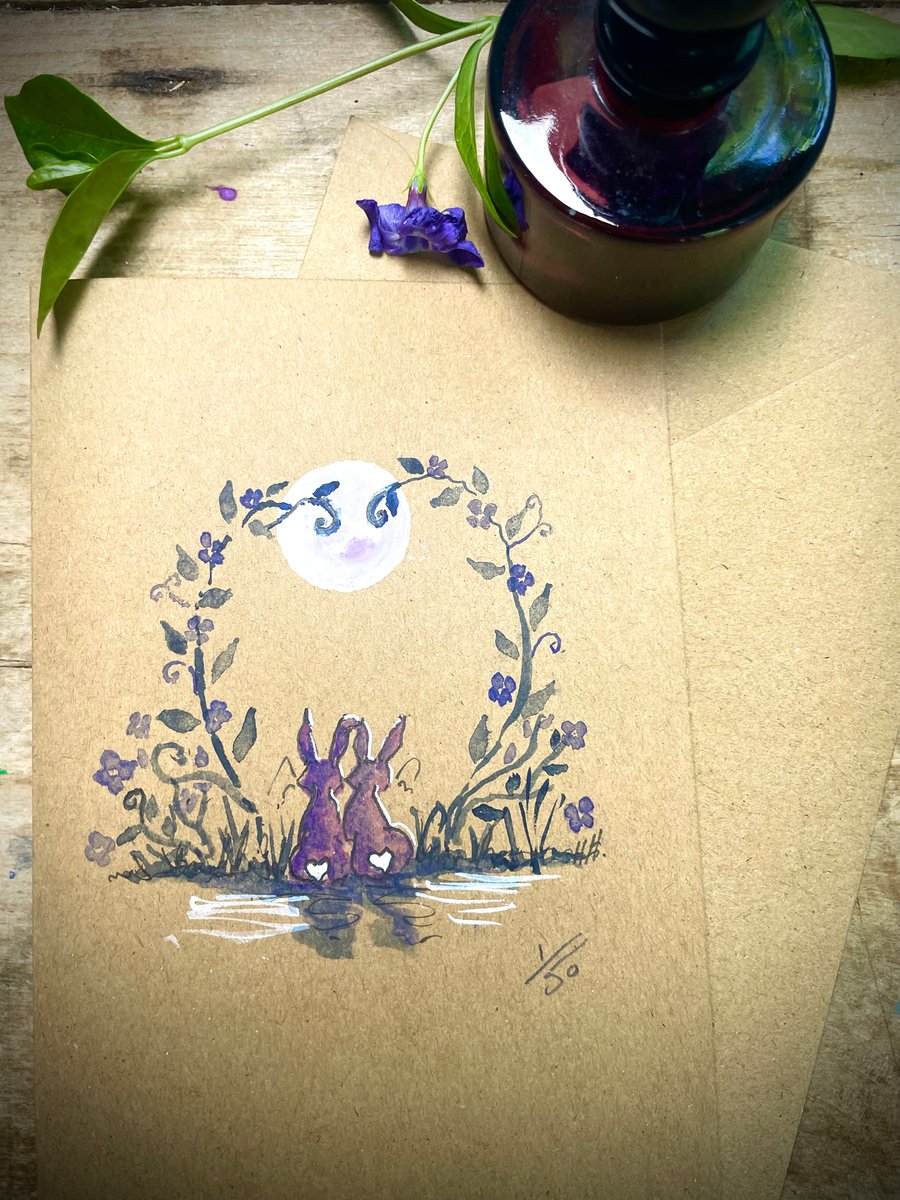 Flower Moon Hand painted Limited edition signed Greetings card