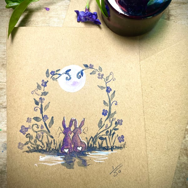 Flower Moon Hand painted Limited edition signed Greetings card