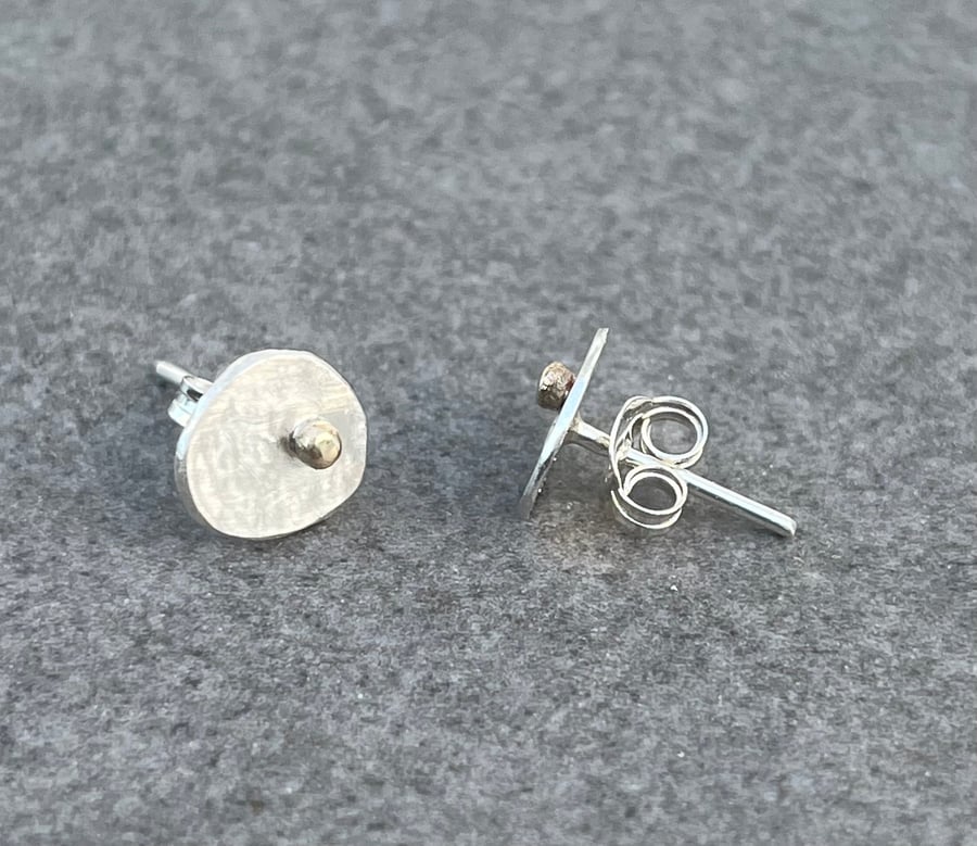 Stone Age Studs, Argentium silver studs, silver and gold studs, minimalist, 