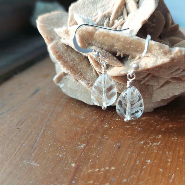 Sterling Silver Clear Quartz Leaf Earrings