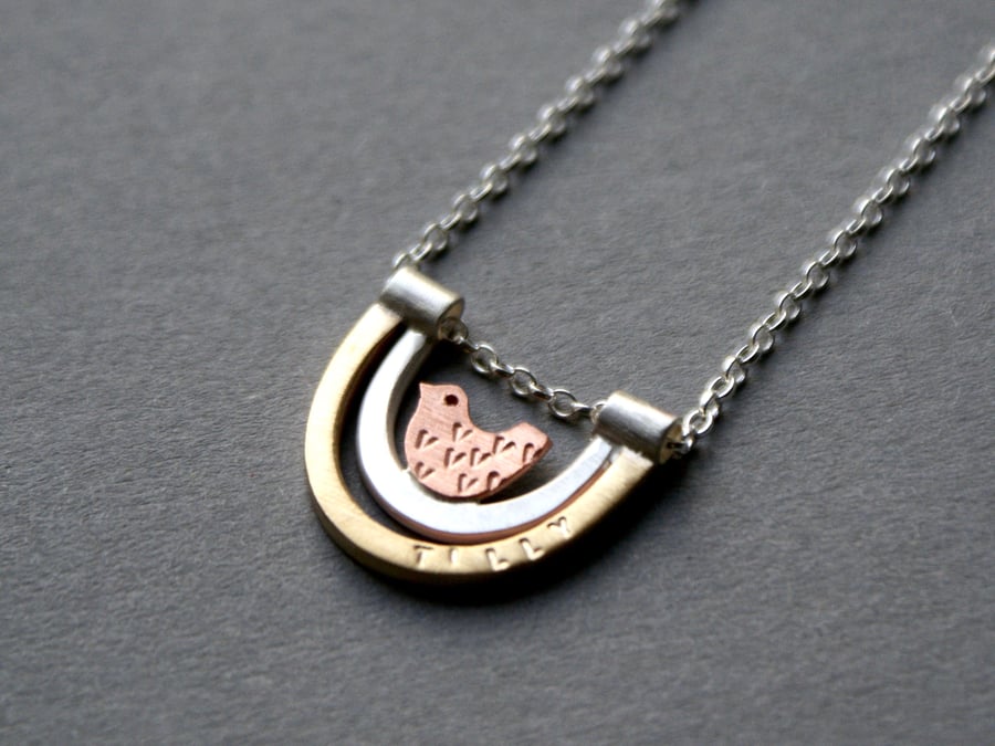 Personalised mini bird in nest necklace 