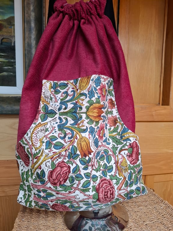 Cherry corduroy drawstring backpack