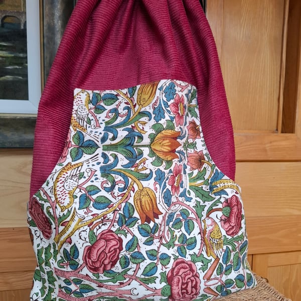 Cherry corduroy drawstring backpack