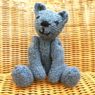 Handmade 8" Blue Teddy Bear knitted in 100% Wool