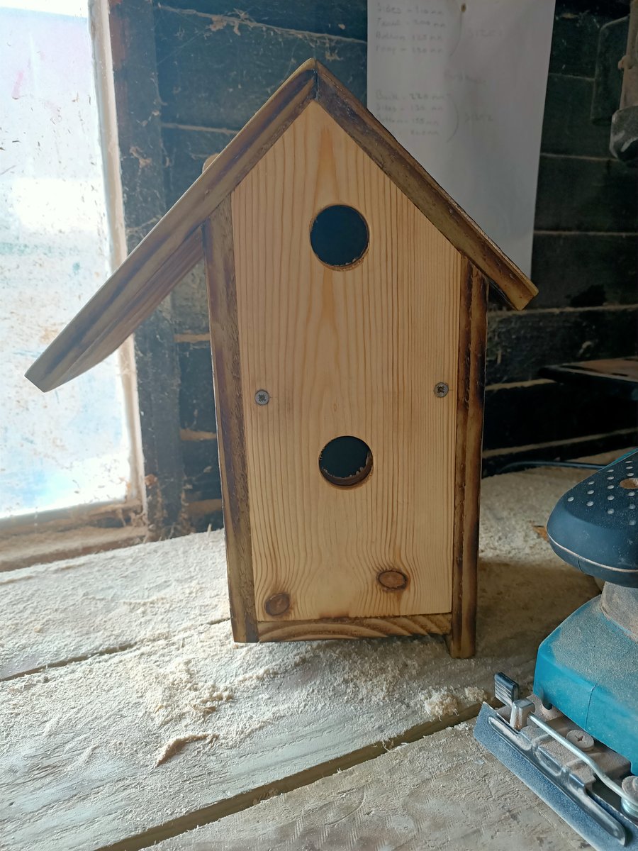 Quirky wooden bird house twin birdhouse