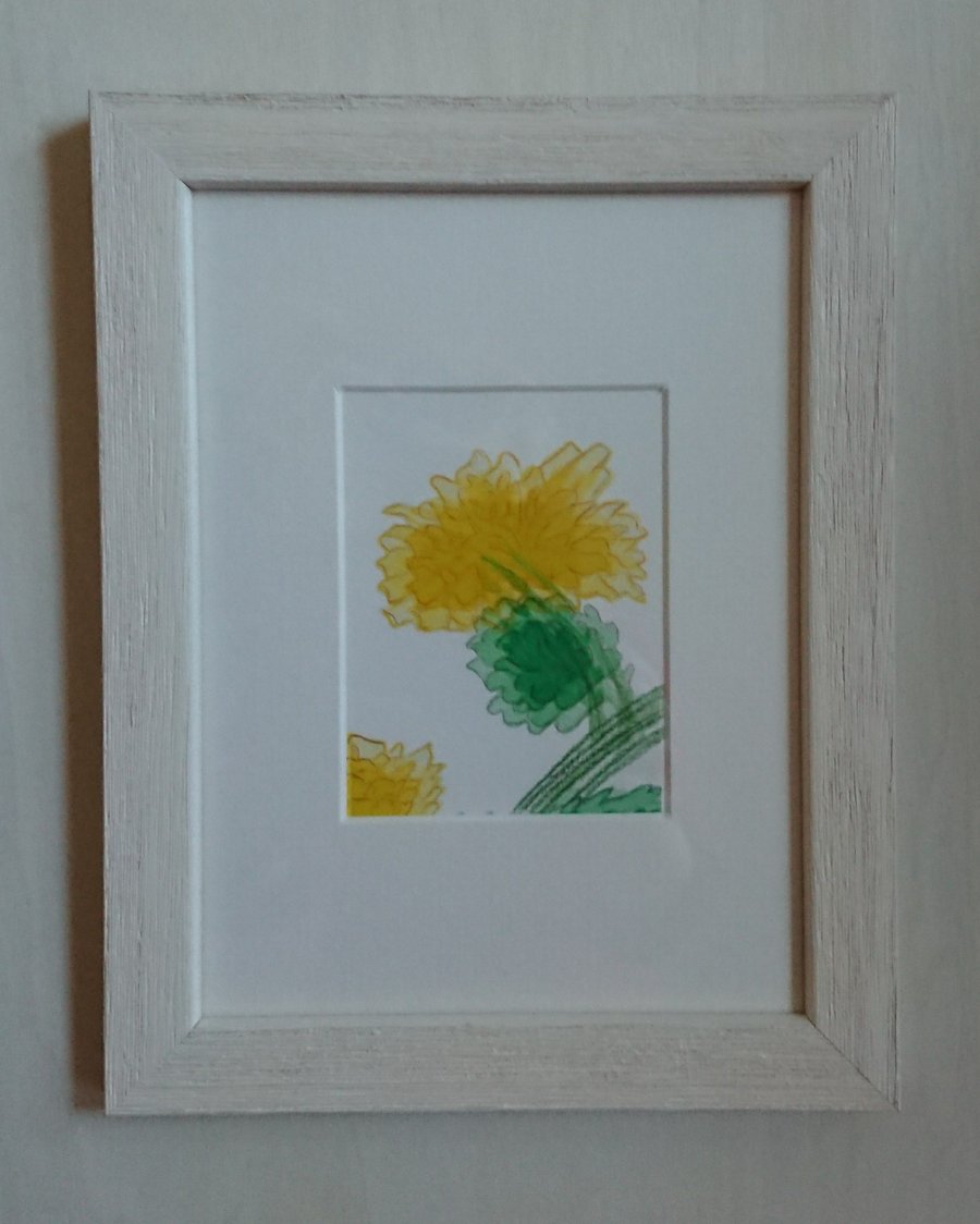 Kerria yellow flower print, small picture in a white frame