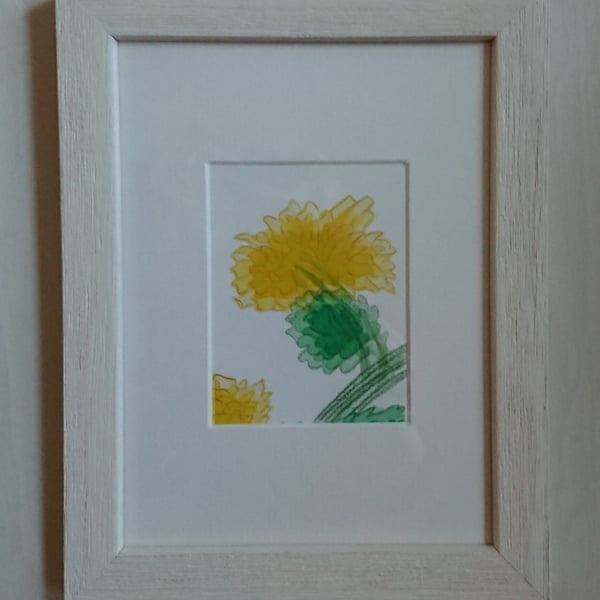 Kerria yellow flower print, small picture in a white frame