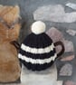 Small Tea Cosy for 2 Cup Tea Pot, Black & Cream, Hand Knitted, Wool Mix Yarn