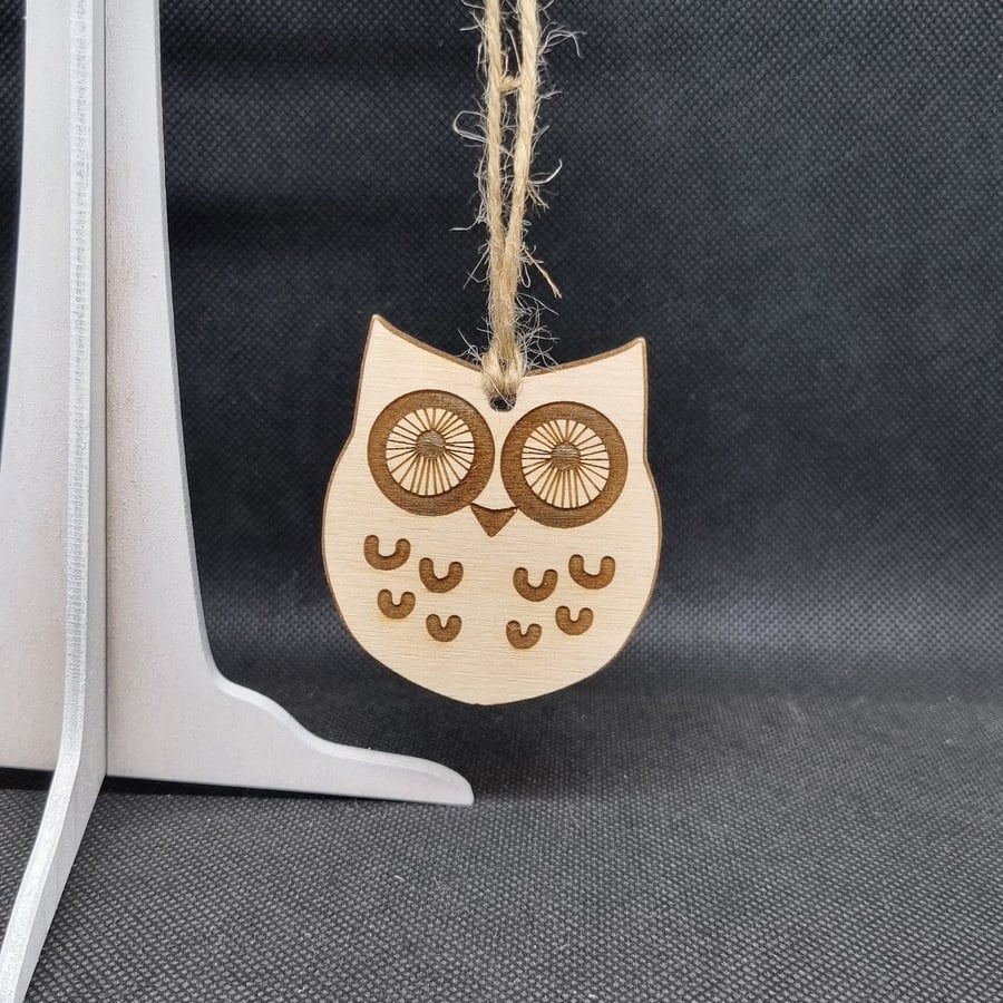 Folk Art Owl, laser-cut and laser-etched on wood