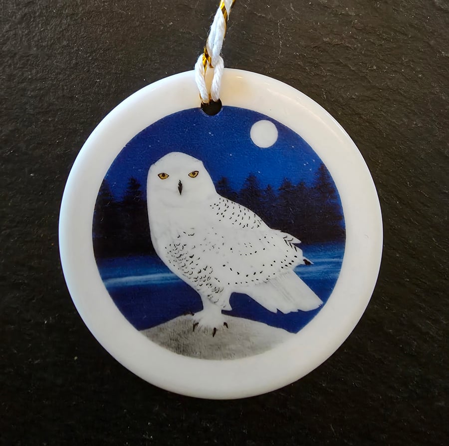 Snowy Owl Ceramic Hanging Bauble 