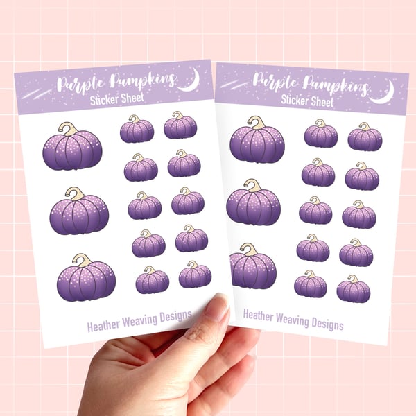 Purple Pumpkin Planner Sticker Sheets, Halloween Stickers.
