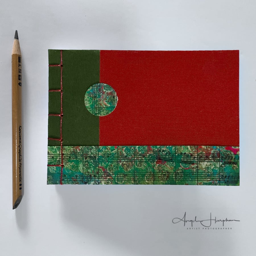 Small Handmade Blank Journal Note Book A6 Red and Green A6