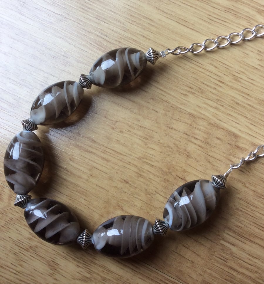 Dark Grey Glass Bead Necklace