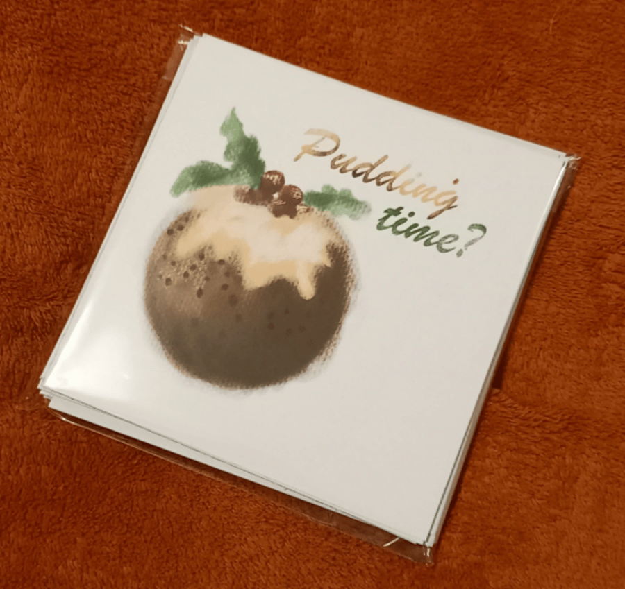 Whimsical Pudding Time Christmas Card - 13cm Square - Blank Inside for Personali