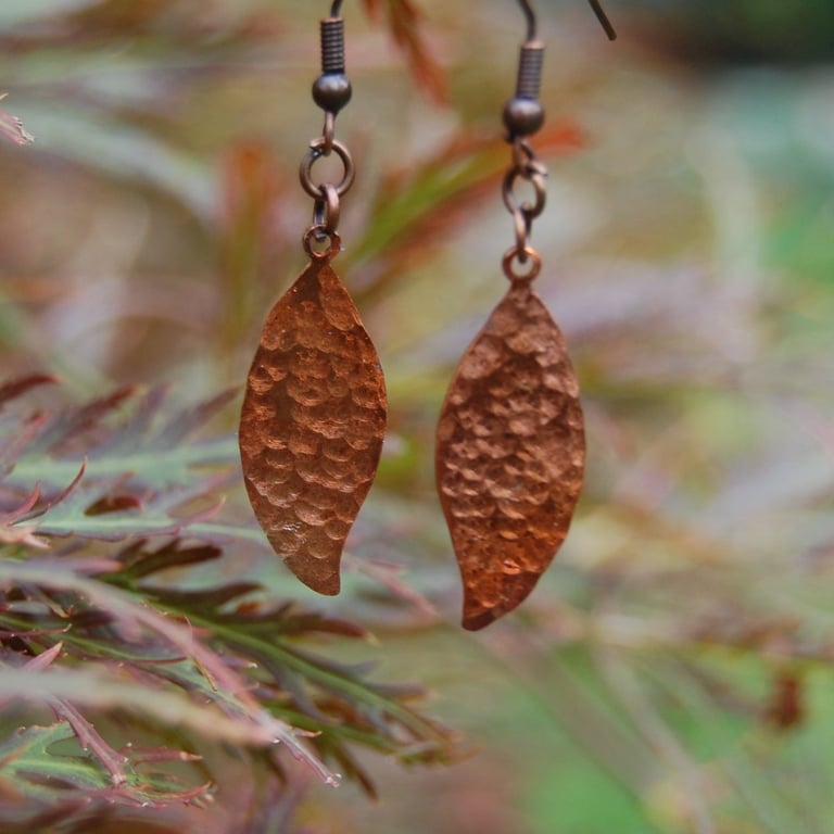 Hammered Copper Leaf Earrings