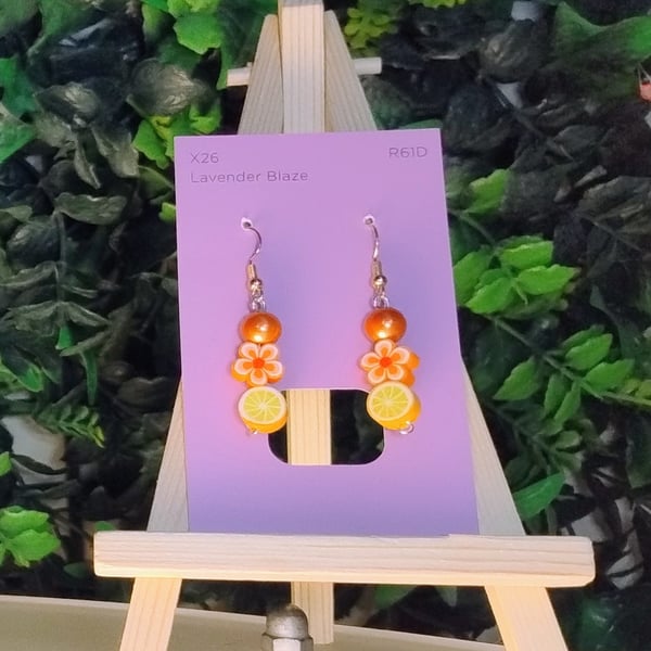 Orange, Lemon, Flower earrings