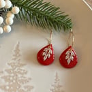 Red Teardrop and CZ Charm Polymer Clay Earrings - Handmade Jewellery 