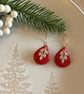 Red Teardrop and CZ Charm Polymer Clay Earrings - Handmade Jewellery 