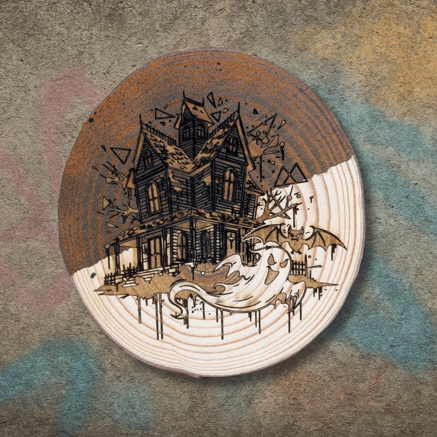 Hand-Painted Haunted House Wood Plaque