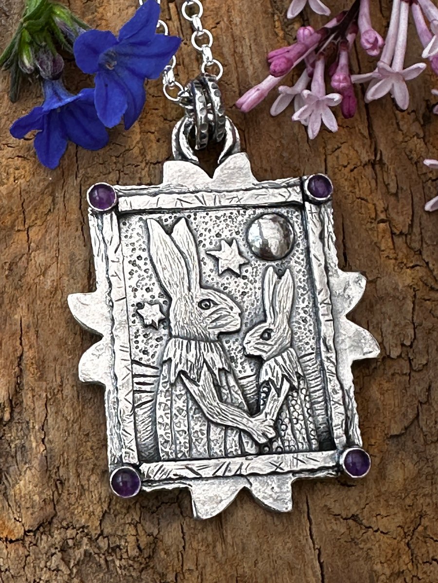SOLD (RESERVED FOR ALEX) Now and Forever Hare Pendant with Amethyst