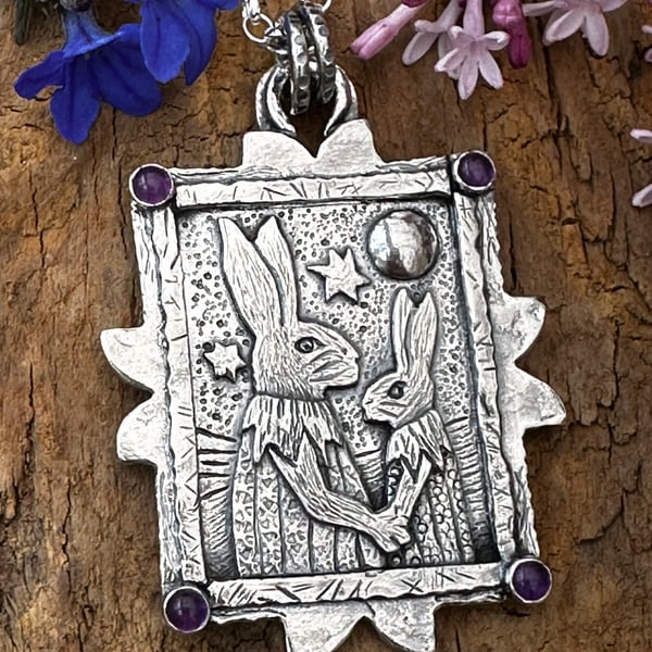 SOLD (RESERVED FOR ALEX) Now and Forever Hare Pendant with Amethyst