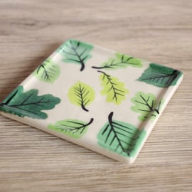 Coaster (Square) - Green Beech and Oak Leaves, Pattern
