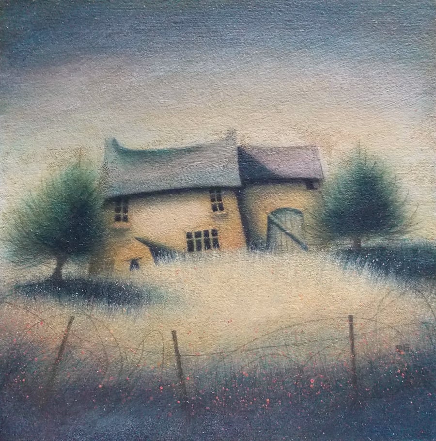 Passing Storm - original landscape house painting, 15cms x 15cms, unframed  