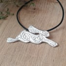 Perseus - Etched Leaping Silver Hare Pendant