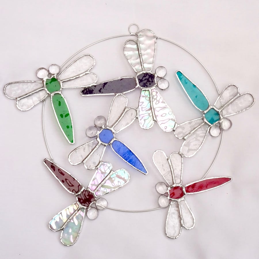 Stained Glass Dragonfly Circle Suncatcher