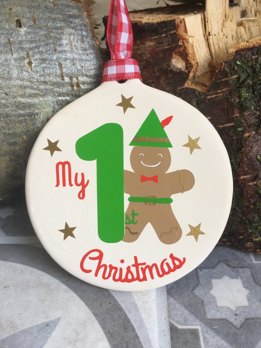 First Christmas Ceramic Bauble, Gingerbread man Bauble, Personalised