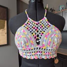 XS handmade crochet halter neck bralette top adjustable corset design
