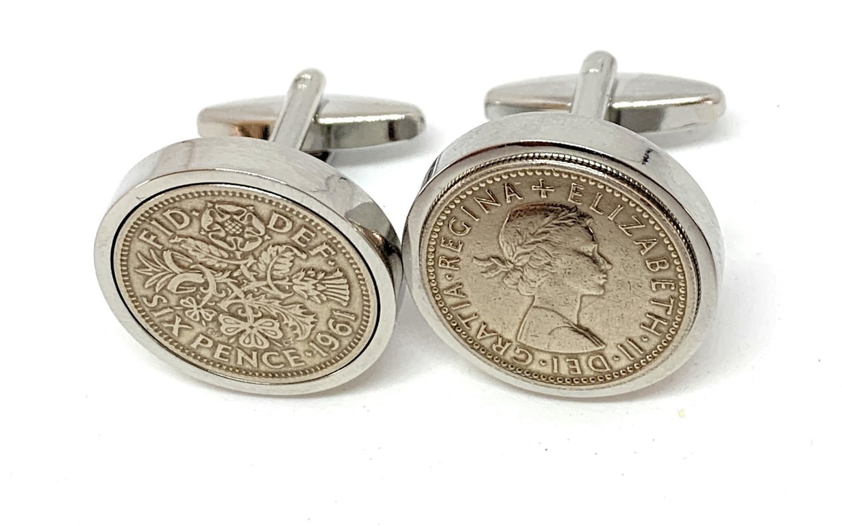 1961 Sixpence Coin Cufflinks Mens 65th Birthday Gift  Present Anniversary