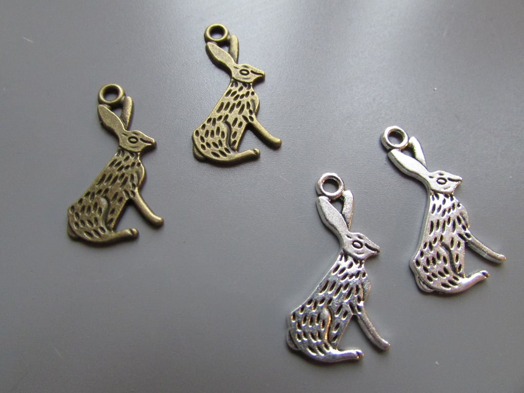 Hare Tibetan Charm X 2 available in silver or bronze