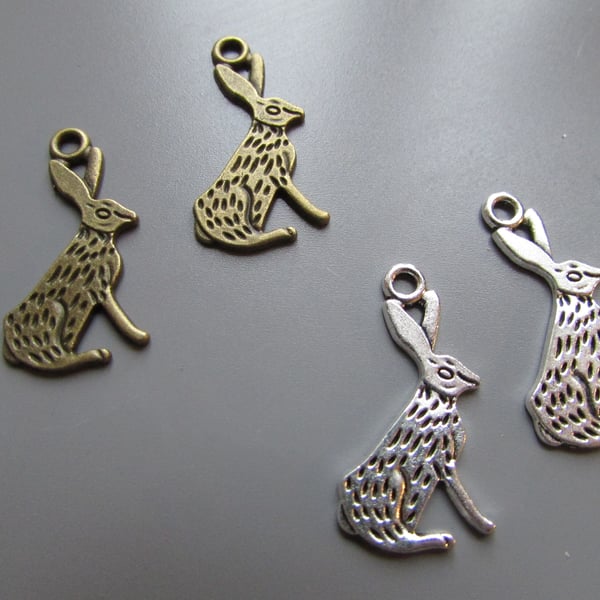 Hare Tibetan Charm X 2 available in silver or bronze