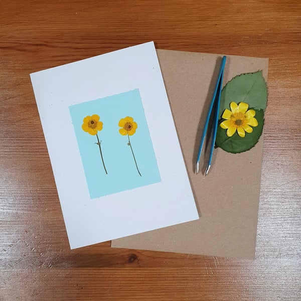 Real Pressed Flower Greeting Card - Buttercups