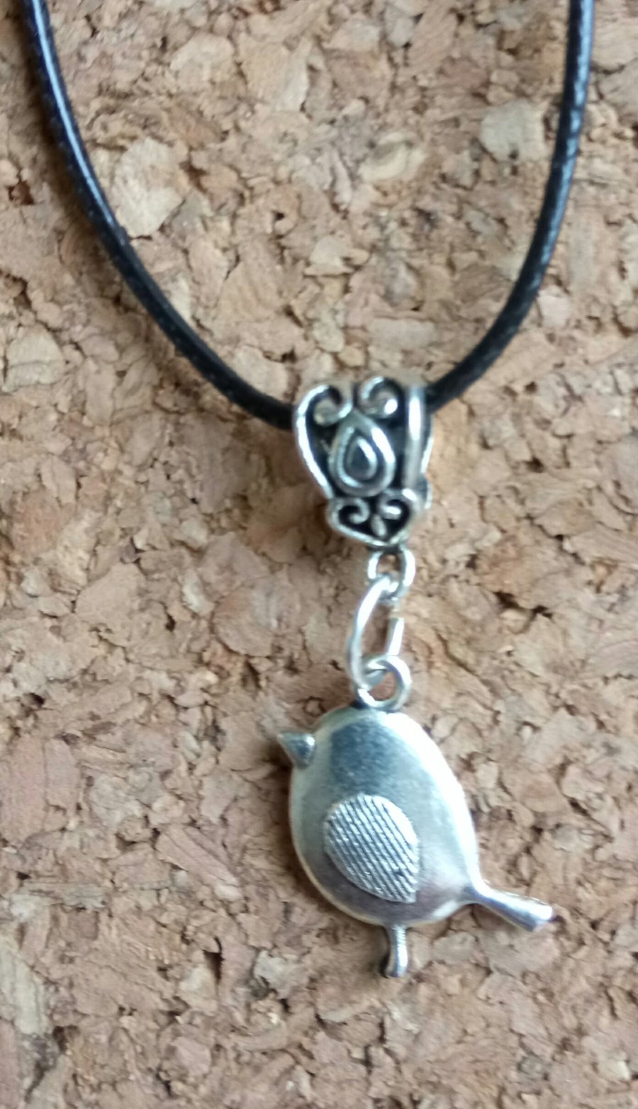 Tibetan Silver Robin on Leather Necklace