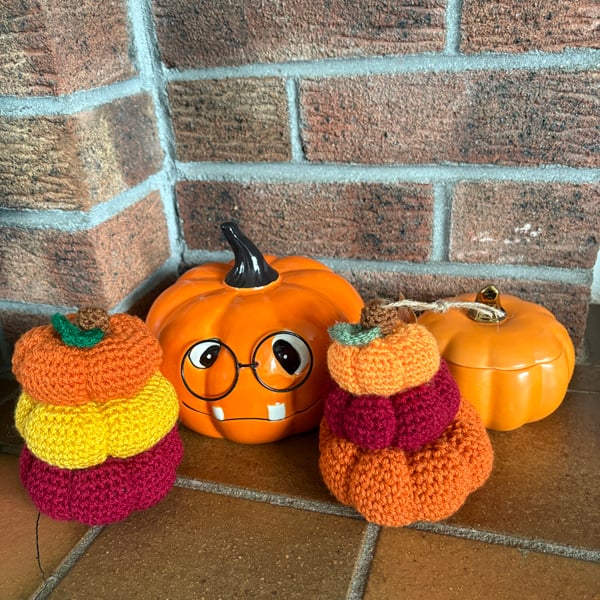 Crochet pumpkin stack
