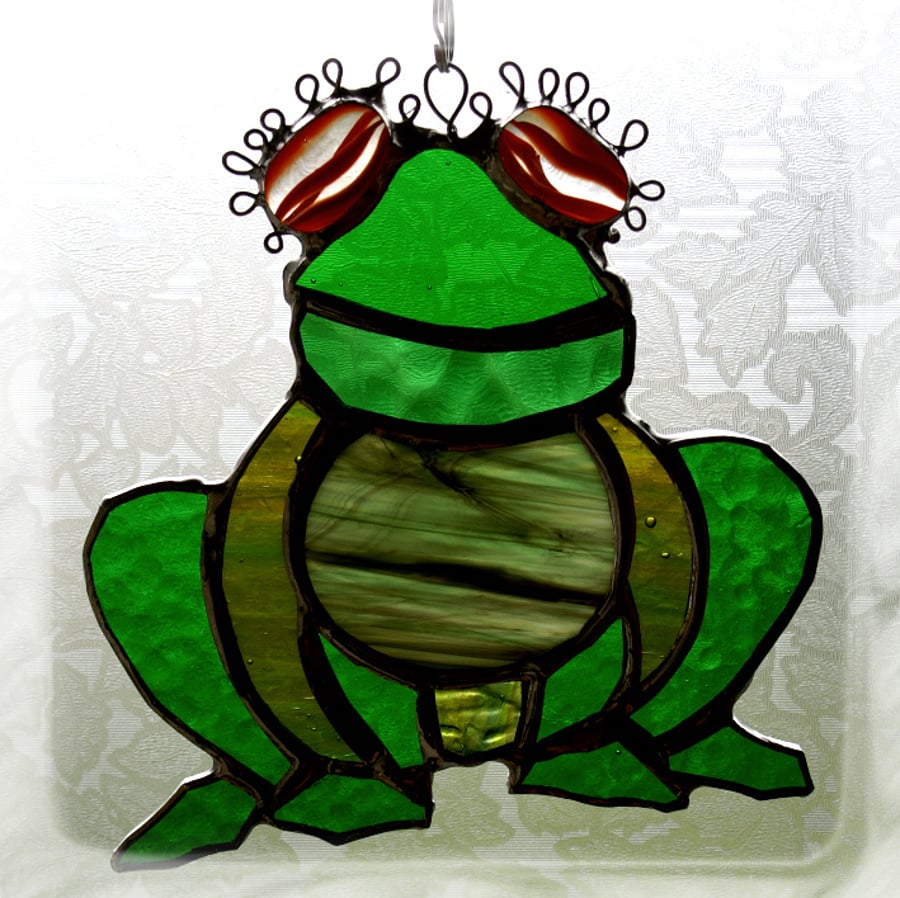 Frog Suncatcher Stained Glass Handmade Croak