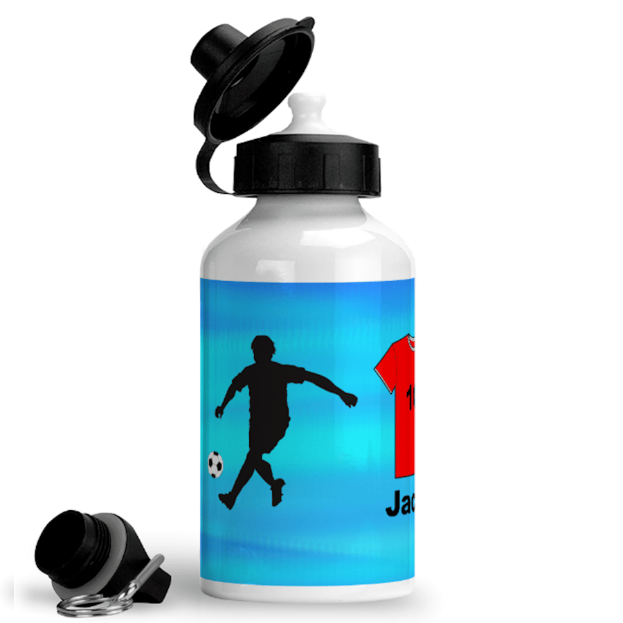 Boys Football Themed Water Bottle Personalized with name and team t-shirt
