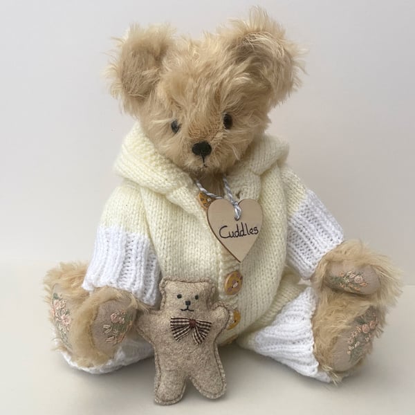 Bedtime teddy bear, one of a kind collectable mohair artist bear, dressed teddy