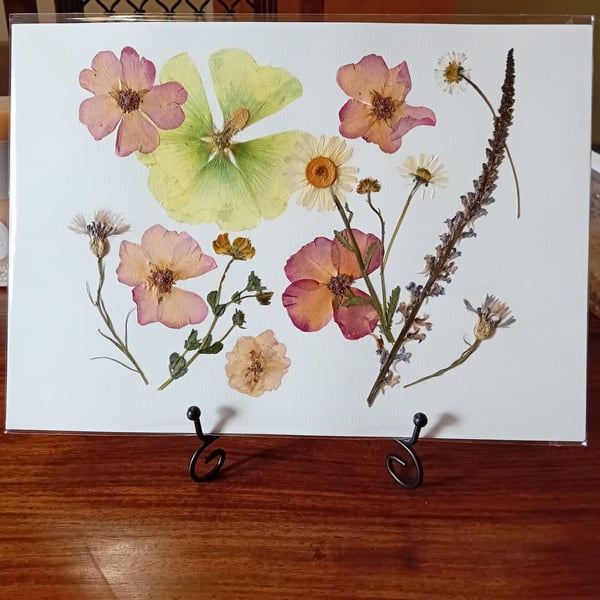 Handmade Pressed Flowers. Original Design. Unframed A4 size.