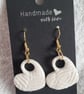 Handmade Polymer Clay White Glitter Heart Earrings, 316 Surgical Stainless Steel