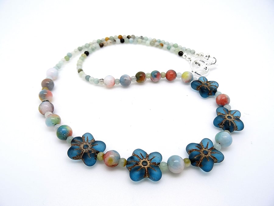 Czech Glass, Jade and Amazonite Necklace,Blue Necklace,Ladies Necklace.