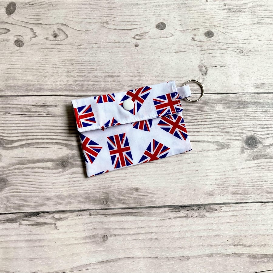 Card holder pouch. Loyalty, credit, debit cards purse. Fabric keyring.