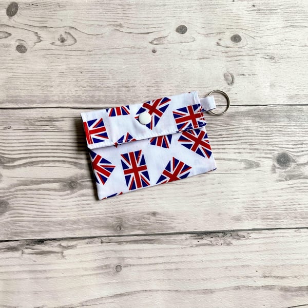 Card holder pouch. Loyalty, credit, debit cards purse. Fabric keyring.